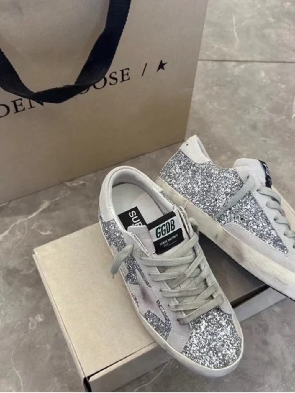 Golden Goose Silver Glitter Superstar Sneakers with Star Detail - Picture 5 of 9